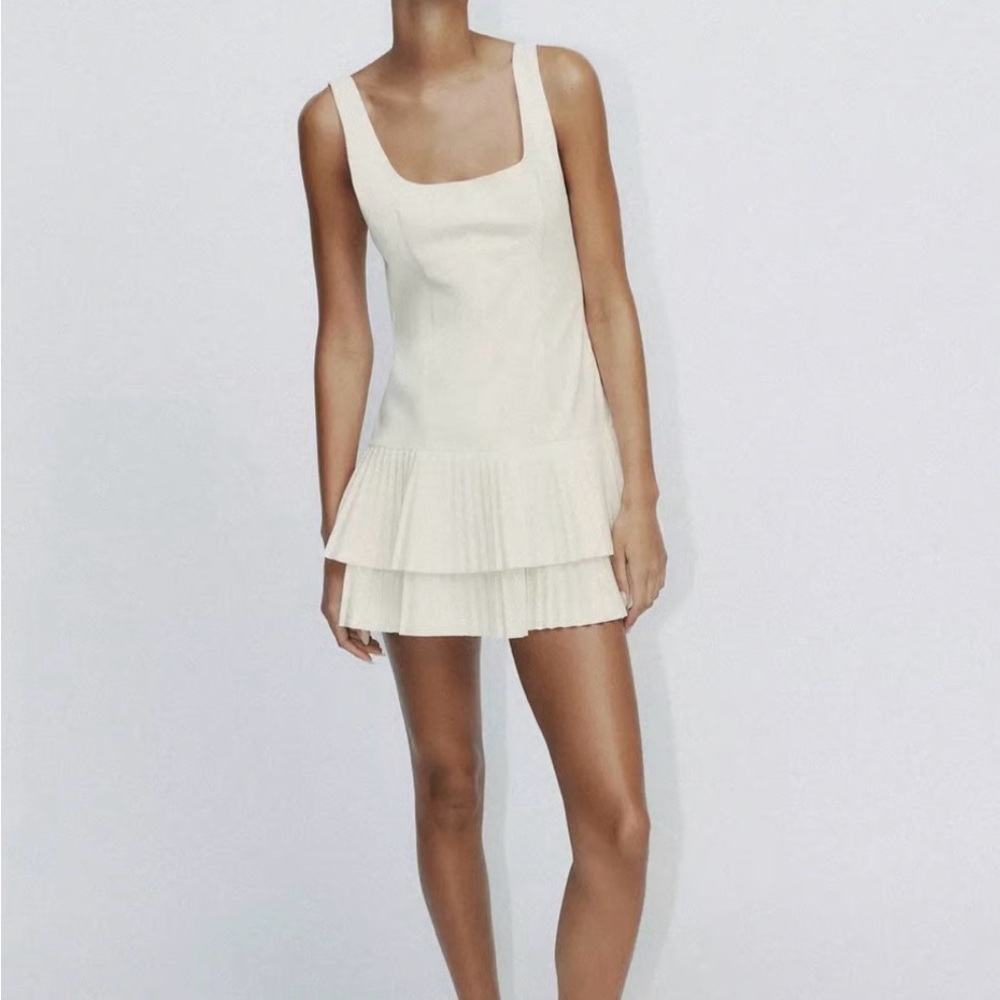 Zara White Sleeveless Tiered Mini Skort Dress -NWT